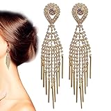 ulapithi Quaste Ohrringe,Fransenohrringe mit Strasssteinen | Lange Kronleuchter-Tropfen-Ohrringe für Frauen-Abschlussball-Party