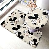 Mickey Mouse Badteppich-Set, 3-teilig, Badteppich-Set, weiche Anti-Rutsch-Pads, Badematte + Kontur-Pads + WC-Deckelbezug, saugfähiger Teppich Bad und Matte Anti-Rutsch-Pads-Set