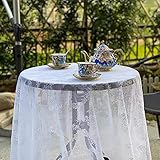 CAZARU Elegante Tischdecke mit floralen Mustern, Spitze, rechteckig, staubdicht, Tischdecke, Teetischdecke für Partys, Hochzeiten, Stalldekoration, Weiß, 150 x 250 cm