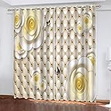 SATUSA Vorhänge Wohnzimmer Blickdicht Gardinen Verdunkelungsvorhang Schlafzimmer Kinderzimmer Thermovorhang Fensterdekoration 3D Weiche, Verpackte Goldene Blumen Muster Ösenschal 2Er Set 200X214Cm