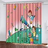 SATUSA Verdunkelungsvorhänge 3D Cartoon-Autor Muster Ösen Vorhang 2Er Set 140X160Cm Verdunkelungsvorhang Blickdicht Fenstergardinen Kinderzimmer Schlafzimmer Wohnzimmer Thermovorhang