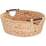 Decorasian Korb Aufbewahrung rund geflochten aus Seegras mit Holzgriffen - Wasserhyazinthe 47cm - Wäschekorb groß