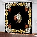 WIRMEC Verdunkelungsvorhang Kinderzimmer Vorhänge Blickdicht H 160 X B 140 cm Gardinen Mit Ösen 2Er Set, 3D Weiße Blume Ranke Schwarz Art Muster Thermovorhang für Schlafzimmer Küche Fensterdekoration