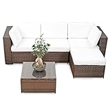 XINRO® erweiterbares 15tlg. Balkon Polyrattan Lounge Ecke - braun - Sitzgruppe Garnitur Gartenmöbel Lounge Möbel Set aus Polyrattan - inkl. Lounge Sessel + Ecke + Hocker + Tisch + Kissen