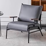 LEIYTFE Moderner Stuhl Wohnzimmersessel Mit Holzarm,Stühle Für Den Empfang Akzent Stühle,Dick Gepolstert Balkon-Freizeitstuhl Lesesessel Für Büros Halle (Color : Grey)