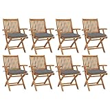 ZEYUAN Klappbare Gartenstühle mit Kissen, Gartenmöbel, Balkonstühle, Chair Outdoor, Essstühle, Balkonmöbel, Bistrostuhl, Garten Stühle, Armlehnenstuhl, 8 STK. Massivholz Teak