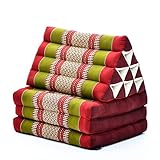Leewadee Thai-Kissen Falt-Matratze Chill-Out Klapp-Matte Gepolsterte Lesestütze Boden-Liege-Matte mit Dreieck-Kissen Thai-Matte, Kapok, 170 x 53 cm, grün rot