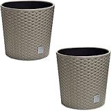 astor24 - 2X Blumentopf Anthrazit in Rattan-Optik - Pflanzkübel mit Einsatz - Rattan-Blumentopf für Garten - In/Outdoor - Höhe 20 cm - Ø 20 cm (2er Set 20cm Ø, Braun)