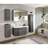 Lomadox Badmöbel Set 5 teilig mit LED Spiegelschrank in Graphit Struktur quer Nb., B/H/T: 215/195/48cm