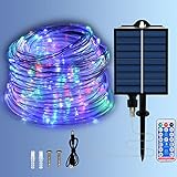 calflux Solar Lichtschlauch Außen, 20m Wasserfest LED Lichtschlauch,Farbe 8 modi lichterschlauch mit Fernbedienung für Garten,Trampolin,Schwimmbad