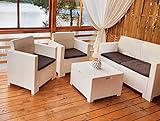 Dmora Lounge, Gartenmöbel-Set mit Kissen, für den Innen-und Außenbereich, Rattanoptik, 100% Made in Italy, Weiß