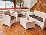 Dmora Lounge, Gartenmöbel-Set mit Kissen, für den Innen-und Außenbereich, Rattanoptik, 100% Made in Italy, Weiß