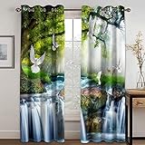 IZREEL Gardinen Wohnzimmer Schlafzimmer 230X234cm (HxB) 3D Wunderschöne Bachlandschaft Muster Blickdichter Vorhang Für Kinderzimmer Wohnzimmer Ösenschal Geräuschreduzierende 2Er Set Kindergardinen