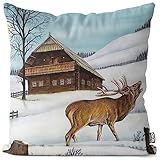 VOID Röhrender Hirsch Bauernhof Hof Kissenbezug Kissenhülle Polyester wasserfest Outdoor Indoor, Kissen Größe:40 x 40 cm