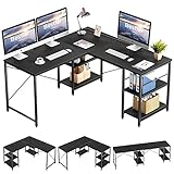 Bestier L-förmiger Schreibtisch mit Regalen Reversibel Eckschreibtisch 240CM Industrieller Langen Tisch Stabil Schreibtisch L Form Computer Workstation mit 3 Kabellöchern