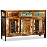 Hommdiy Sideboard, Aufbewahrungsschrank, mit 3 Fächern 3 Schubladen, Handgefertigt Kommode Beistellschrank Mehrzweckschrank Anrichte Schrank Recyceltes Massivholz,Vintage, Landhausstil, 120x35x76cm