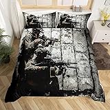 Homewish Soldat mit Waffe Tröster Bezug, Jungen Teens Under Mission, Bettbezug, Armee-Gewehr, Maschinengewehr, Bettwäsche-Set, Tagesdecke King Size Camouflage, Schlafzimmer-Dekoration für Jugend-Mann