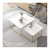 XIBANY Moderner zusammensetzbarer Couchtisch für Wohnzimmer, Sofa-Beistelltisch-Set mit Marmorstruktur und goldenem Metallrahmen (weißer Sinterstein)/Weiß/50 * 40 cm + 70 * 50 cm Feito NA China