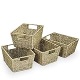 GOPLUS 4er-Set Aufbewahrungskorb aus Seegras, Flechtkorb mit Griffen, Regalkorb, Schrankkorb für Schlafzimmer, Badezimmer oder Küche, Natur, 30 x 22 x 15,5 cm