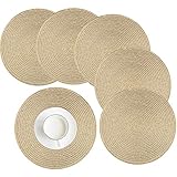 HEYOMART 6er Set Tischsets Rund Abwaschbar Platzsets Geflochtene Baumwolle Tischsets 38cm Hitzebeständig Platzdeckchen für Küche Speisetisch, Hochzeit, Party (Gold)