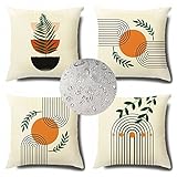 Dooqon wasserdichte Kissenbezugen 4 Stück 40x40cm Dekorative Outdoor Kissen Wasserfest Atmungsaktiv Doppelseitig Einfach Leinen Kissenhülle Werden für Sofakissen Garten Outdoor Decor Abstract VB-344