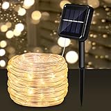Gimisgu Solar Lichtschlauch Lichterkette, 10M 100 LEDs Lichterschlauch Außen Wasserdicht, 8 Modi Außenlichterkette Warmweiß, Solarlichterkette Deko für Party Garten Balkon Terrasse