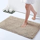 Homaxy rutschfeste Badematte Chenille Badezimmerteppich Mikrofaser Badteppich Saugfähige Hochflor Badvorleger - 40 x 60 cm, Beige