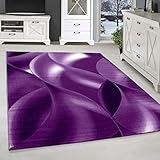 SIMPEX Kurzflor Teppich, Abstrakt Wellen Design, Teppich Violett, 140 x 200 cm, Teppich modernen Stil, Teppich Wohnzimmer