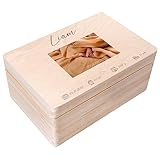Creative Deco Foto Erinnerungsbox Baby Holzkiste Personalisiert | 30 x 20 x 14 cm (+/-1cm) | für Geburt & Taufe | Groß Natur Geschenk Spielzeugkiste Holzbox mit Deckel Gravur