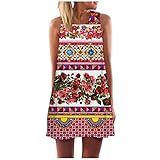 VEMOW Sommer Elegante Damen Frauen Lose Vintage Sleeveless 3D Blumendruck Bohe Casual Täglichen Party Strand Urlaub Tank Short Mini Kleid