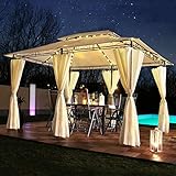 Swing & Harmonie Luxus Pavillon mit LED Beleuchtung - Hochwertiges Gartenzelt - Robustes Partyzelt - Wasserabweisender Gartenpavillon - (mit Moskitonetz, rot)