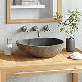 vidaXL Waschbecken Flussstein Naturstein Aufsatzwaschbecken Waschschale Waschtisch Handwaschbecken Bad Waschplatz Badezimmer Oval 37-46cm