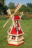 Deko-Shop-Hannusch Holzwindmühle rot gestrichen – Höhe 1 Meter mit Solarbeleuchtung