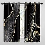 Uiiooazy Gardinen Schwarz Gold, Vorhänge Marmor Optik Abstrakt Marmoriert Thermovorhang Blickdicht Polyester Vorhang Verdunkelungsvorhänge mit Ösen für Schlafzimmer Wohnzimmer Kinderzimmer, 140x245cm