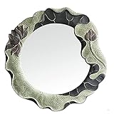 AMZOPDGS Retro runder dekorativer Spiegel, an der Wand befestigter kreativer Make-up-Spiegel Lotus-geprägter Umweltharz-Rahmen-Schlafzimmer-hochauflösender silberner SPI