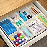 4 Stück Schreibtisch Schublade Organizer Set Kunststoff Make up Organizer Tabletts mit beweglichen Platten zu DIY Länge einstellen, Aufbewahrungstrennwände Organizer Küche Schubladeneinsatz für