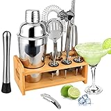 Tuevob Cocktailshaker 13 +1 Teiliges Cocktail Bar Set Edelstahl mit Ständer - 550 ML Bartending Kit Barkeeper Werkzeuge Boston Cocktail-Sets Perfektes Zuhause Küche Geschenk