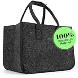 lamounia - Einkaufstasche verdickte Filztasche XXL 43x30x27cm - 35L Volumen + Henkelschoner und Innentasche - Perfekt als Shopper - Aufbewahrungskorb, großer Kaminholzkorb oder Kaminholztasche grau