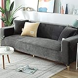 Samt-Sofabezug für 2-, 3-, 4-Sitzer, weicher Plüsch-Sofaschutz, Stretchbezug für Sofa und Armlehnen, wasserabweisend, Möbelschutz, Grau, 3-Sitzer, 190-220 cm