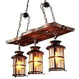 Vintage Pendellampe E27 Industrielle Pendelleuchte Retro Holz Hängeleuchte Schwarz Eisen und Glas Lampenschirm Höhenverstellbar Loft Kronleuchter Innen Hängelampe für Esszimmer Wohnzimmer Bar Cafe