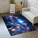 Universum Planet Area Teppiche Blau Galaxy Sternenhimmel Cartoon Überwurf Teppich Flanell Nebel Druck Teppiche waschbar Fußmatten für Kinderzimmer Schlafzimmer Esszimmer, 102 x 152 cm