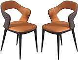 Moderner Esszimmerstuhl für die Küche, PU-Leder, 2er-Set, für Küche, Wohnzimmer, Lounge, Thekenstühle, ergonomischer Sitz, stabile Metallbeine aus Karbonstahl, Esszimmerstühle (Farbe: Orange