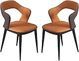 Moderner Esszimmerstuhl für die Küche, PU-Leder, 2er-Set, für Küche, Wohnzimmer, Lounge, Thekenstühle, ergonomischer Sitz, stabile Metallbeine aus Karbonstahl, Esszimmerstühle (Farbe: Orange