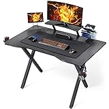 Yaheetech Gaming Tisch Office Computertisch Ergonomischer Schreibtisch PC Tisch mit Getränkehalter und Kopfhörerhaken, 110 x 70 cm