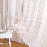 MIULEE Vorhänge mit Rosa Baumzweigen und Blumen, Schöner Dunkle und Helle Botanisches Muster Voile Gardinen, 2er Set Transparente Ösenvorhang für Mädchen Kinderzimmer, Wohnzimmer,2X H 225 X B 140cm