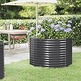 Tidyard Pflanzkübel Hochbeet Blumenkasten Blumentopf Blumenkübel Pflanzkasten Blumenbeet Gemüsebeet Gartenbeet Pflanzbeet Frühbeet für Garten Terrasse Pulverbeschichteter Stahl 100x100x68 cm Anthrazit