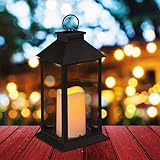 Relaxdays LED, Kerze mit Flammeneffekt, Outdoor geeignet, Deko-Laterne hängend oder stehend, H: 30 cm, schwarz, 30.00 x 14.00 x 14.00 cm