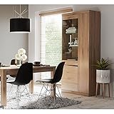 Lomadox Esszimmer Set 2-teilig Esstisch ausziehbar Synchronauszug 140-180 cm Vitrinenschrank Türen mit Glaseinsatz grifflos Beleuchtung in Eiche Nb. Wenge braun