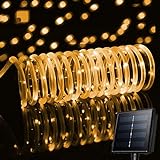 Xunata LED Solar Lichterschlauch 5M 50 LEDs Lichter IP65 Wasserdicht Schlauchlicht Lichtschlauch für Garten, Weihnachten, Hochzeit, Party (Warmweiß, 5m (50LEDs) + 2m lead cable)