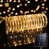 Xunata LED Solar Lichterschlauch 5M 50 LEDs Lichter IP65 Wasserdicht Schlauchlicht Lichtschlauch für Garten, Weihnachten, Hochzeit, Party (Warmweiß, 5m (50LEDs) + 2m lead cable)